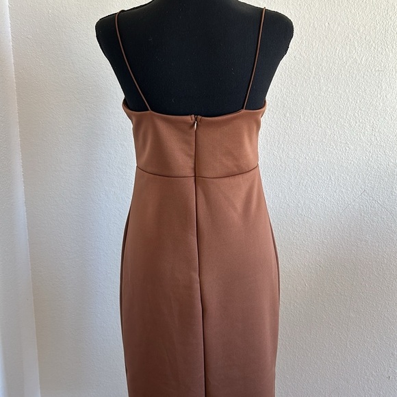 LYANER Asymmetrical Thin Strap Bodycon Split Hem Brown MIDI Dress Size L… - Picture 8 of 10